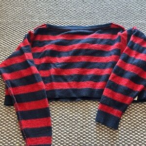 We The Free Off-the-Shoulder Red and Black Sweater